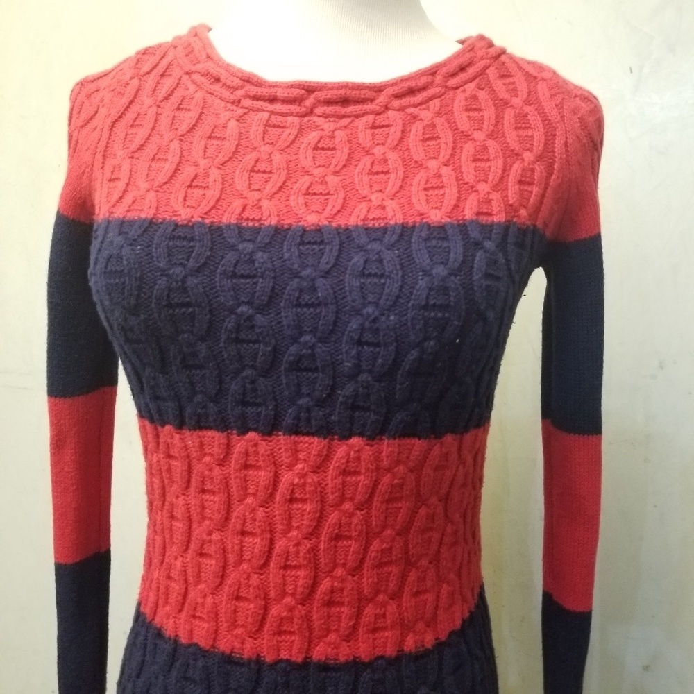 Nautica cable knit cable detail striped sweater women's size XS (Q4) - Picture 2 of 5